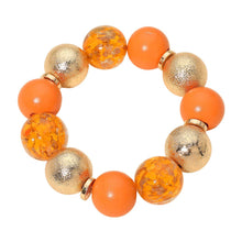Load image into Gallery viewer, Wooden Textured Metal Resin Ball Beaded Stretch Bracelet: Ivory