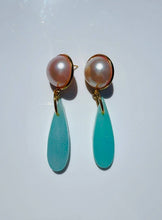 Load image into Gallery viewer, Blush Big Pearl Blue Chandelier Ear Candy