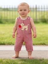 Load image into Gallery viewer, Valentine Red Plaid Boys Romper with Applique Heart Dog Detail