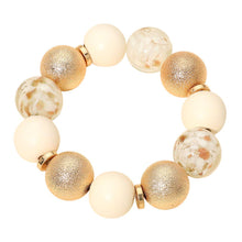 Load image into Gallery viewer, Wooden Textured Metal Resin Ball Beaded Stretch Bracelet: Ivory