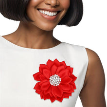 Load image into Gallery viewer, Flower Brooch w/pearls - Red
