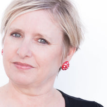 Load image into Gallery viewer, Red and White Polka Dot Retro Stud Earrings