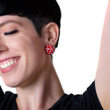 Load image into Gallery viewer, Red and White Polka Dot Retro Stud Earrings
