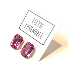Load image into Gallery viewer, Rose Pink Faceted Rectangle Shine-On Stud Earrings