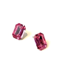 Load image into Gallery viewer, Rose Pink Faceted Rectangle Shine-On Stud Earrings