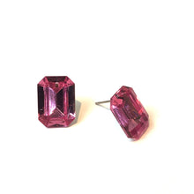 Load image into Gallery viewer, Rose Pink Faceted Rectangle Shine-On Stud Earrings