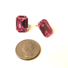 Load image into Gallery viewer, Rose Pink Faceted Rectangle Shine-On Stud Earrings