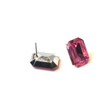 Load image into Gallery viewer, Rose Pink Faceted Rectangle Shine-On Stud Earrings