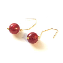 Load image into Gallery viewer, Ruby Gold Luster Hex Drop Earrings