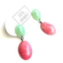 Load image into Gallery viewer, Pink Marbled &amp; Mint Green Opal Jelly Bean Earrings