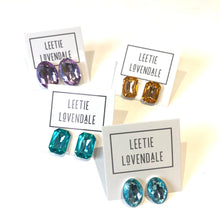 Load image into Gallery viewer, Teal Faceted Rectangle Shine-On Stud Earrings