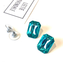Load image into Gallery viewer, Teal Faceted Rectangle Shine-On Stud Earrings