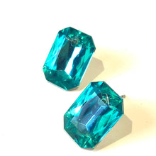 Load image into Gallery viewer, Teal Faceted Rectangle Shine-On Stud Earrings