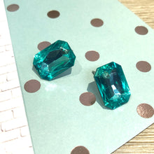Load image into Gallery viewer, Teal Faceted Rectangle Shine-On Stud Earrings