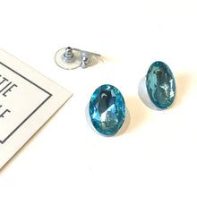 Load image into Gallery viewer, Water Blue Faceted Oval Shine-On Stud Earrings