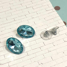 Load image into Gallery viewer, Water Blue Faceted Oval Shine-On Stud Earrings