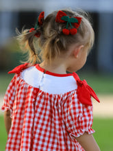 Load image into Gallery viewer, Red Cherry Bow Plaid Smocking Embroidery Girls'  Dress