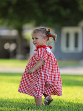 Load image into Gallery viewer, Red Cherry Bow Plaid Smocking Embroidery Girls'  Dress