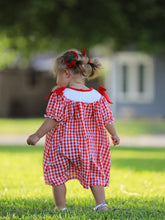Load image into Gallery viewer, Red Cherry Bow Plaid Smocking Embroidery Girls'  Dress