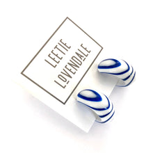 Load image into Gallery viewer, Sapphire Blue and White Stripe Bulb Agate Hoop Earrings