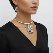 Load image into Gallery viewer, Burnished Silver Double Elephant Choker Set