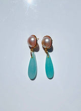 Load image into Gallery viewer, Blush Big Pearl Blue Chandelier Ear Candy
