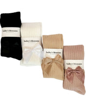 Load image into Gallery viewer, Collette Ribbed Satin Bow Tights
