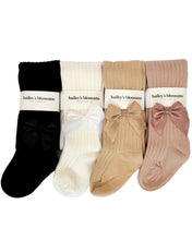 Load image into Gallery viewer, Collette Ribbed Satin Bow Tights