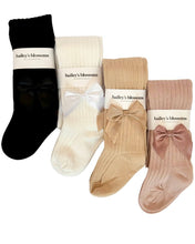 Load image into Gallery viewer, Collette Ribbed Satin Bow Tights