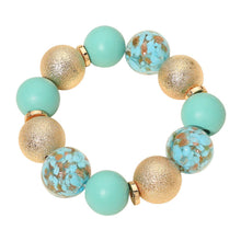 Load image into Gallery viewer, Wooden Textured Metal Resin Ball Beaded Stretch Bracelet: Ivory