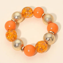 Load image into Gallery viewer, Wooden Textured Metal Resin Ball Beaded Stretch Bracelet: Ivory