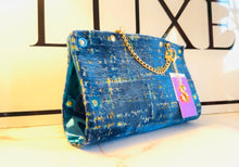 Load image into Gallery viewer, Blue and Yellow Chenille Clutch