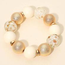 Load image into Gallery viewer, Wooden Textured Metal Resin Ball Beaded Stretch Bracelet: Ivory