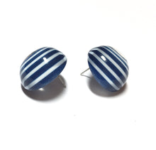 Load image into Gallery viewer, Navy Blue Striped Retro Button Stud Earrings