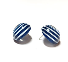 Load image into Gallery viewer, Navy Blue Striped Retro Button Stud Earrings