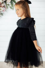 Load image into Gallery viewer, Black Shimmer 3/4 Sleeve Tutu Dress