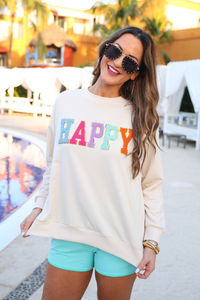 "Happy" Luxe Patch Pullover