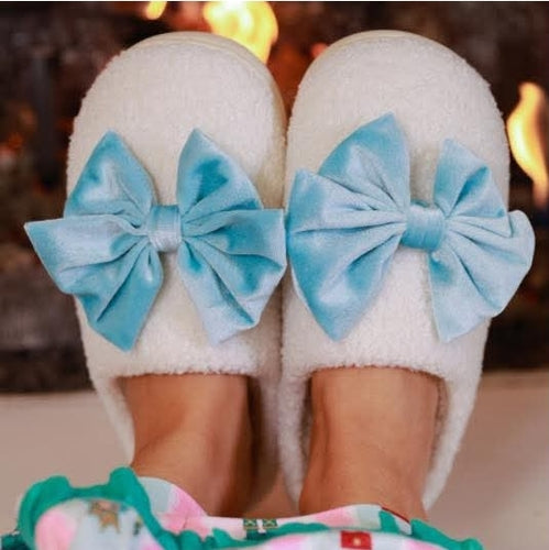 Cozy Bow Slipper - Aqua